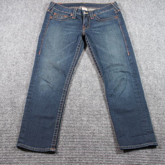 True Religion Jeans Womens 30 Blue Mid Rise Straight Lizzy Stretch Cropped - Picture 2 of 10